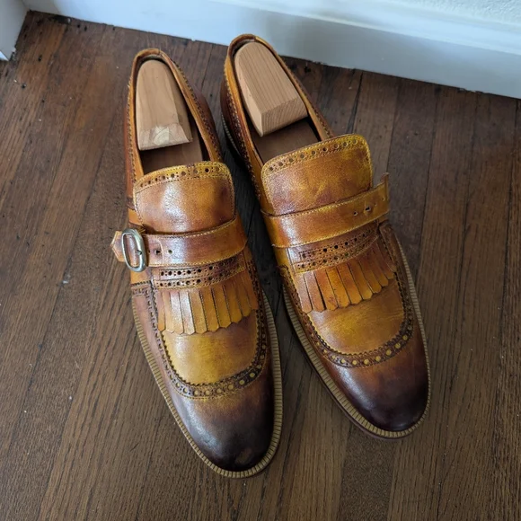 Mens Francesco Benigno made in Italy Tan Monk Shoes Size 10